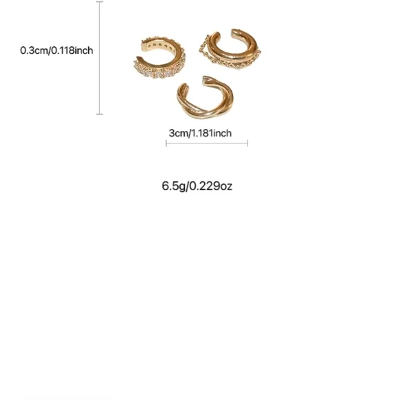 Gold Ear Cuff Set - Minimal Layered Hoops & Chain - Picture 4 of 6